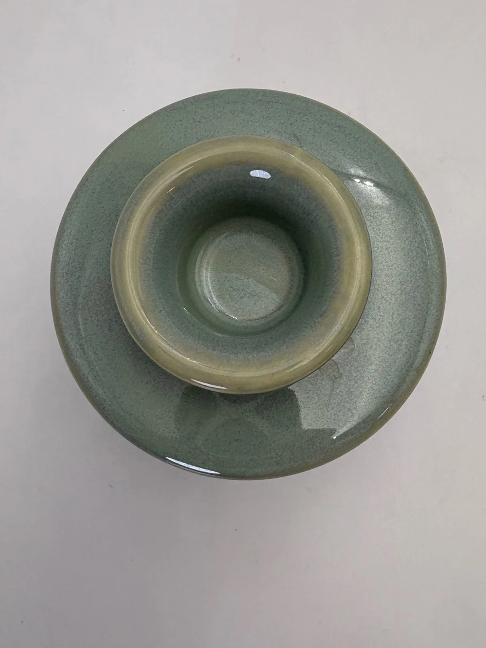 Green Ceramic Butter Bell Crock with Decorative Scroll Band